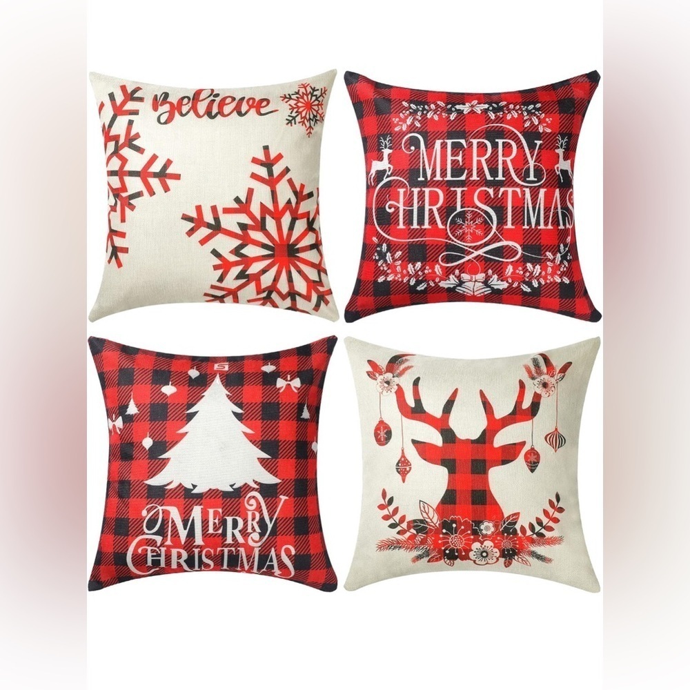 NEW Christmas Decorative Pillow Covers 18 x 18”  Set of 4 Holiday Decorations